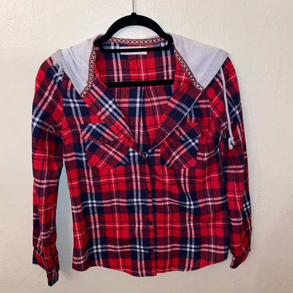 Plaid button down with hood (Small)